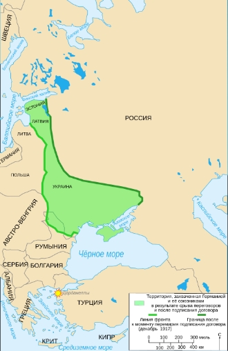 Приблизительная территория, перешедшая под контроль Германской империи и Австро-Венгрии